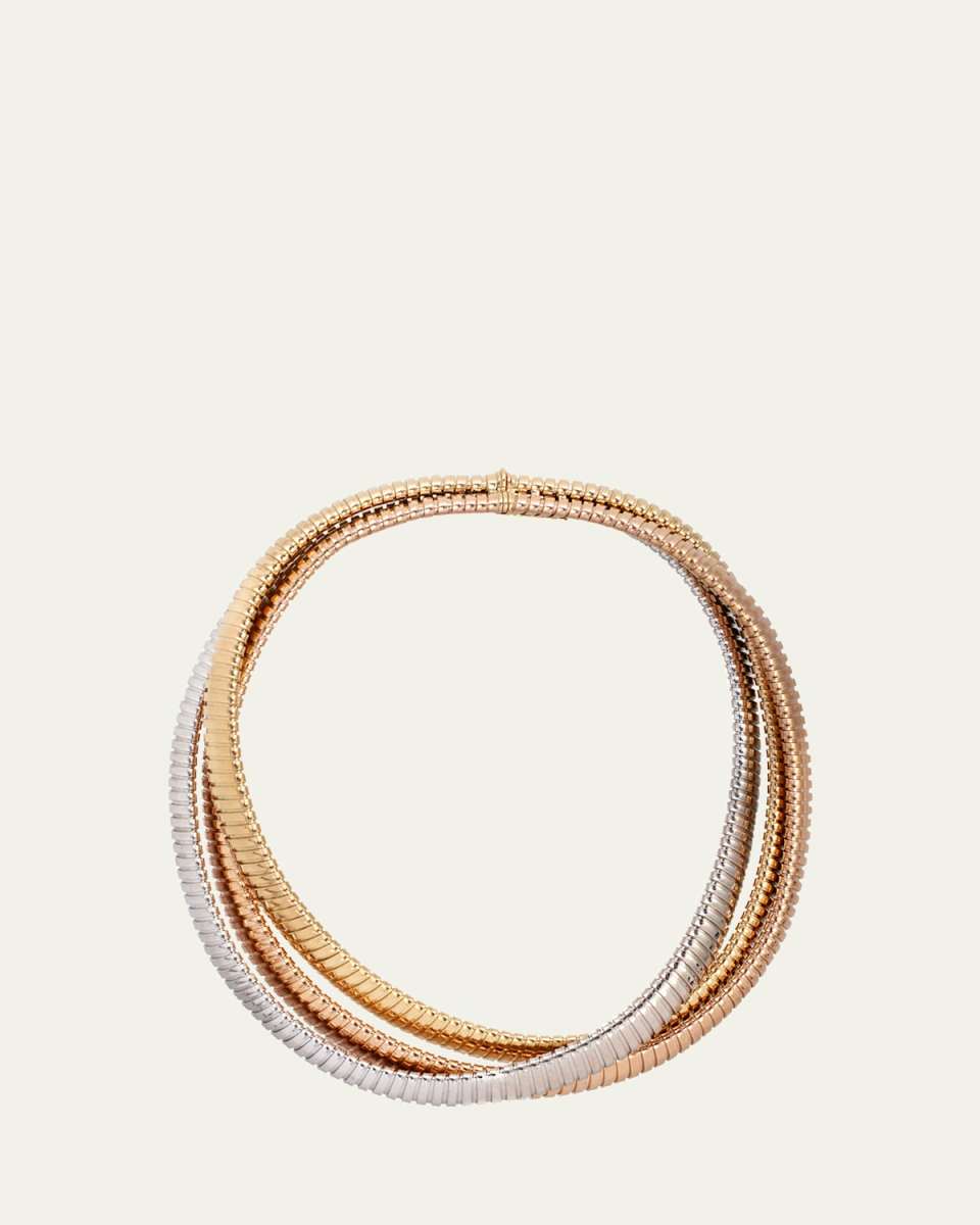 18K White, Yellow and Rose Gold Tricolor 3 Band Rolling Necklace, 18"L